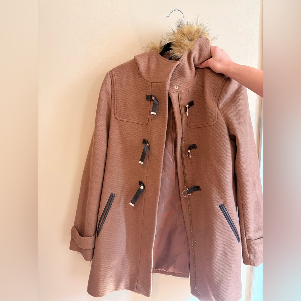 Cole Haan Tan Trench Coat with Faux Fur Collar